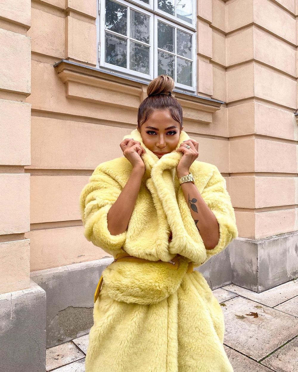 BEATRICE YELLOW FAUX FUR TEDDY COAT