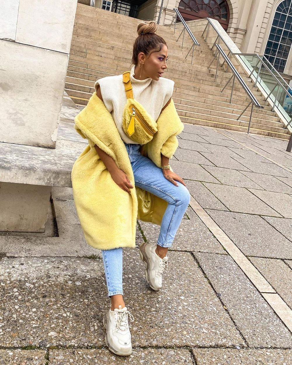 BEATRICE YELLOW FAUX FUR TEDDY COAT