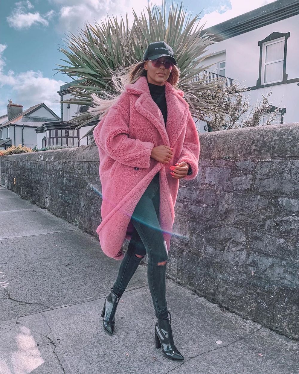 BEATRICE PINK FAUX FUR TEDDY COAT