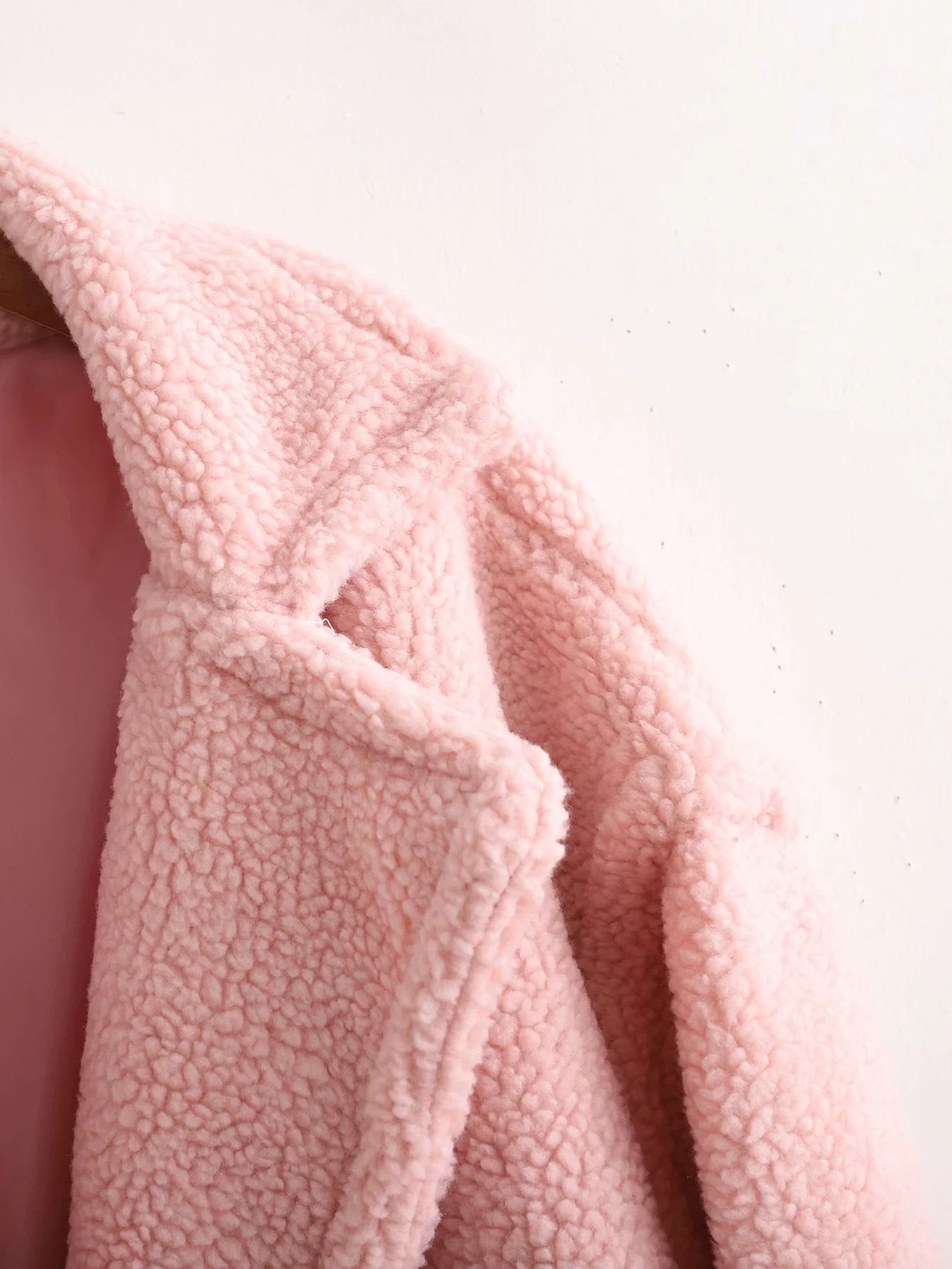 BEATRICE POWDER PINK FAUX FUR TEDDY COAT