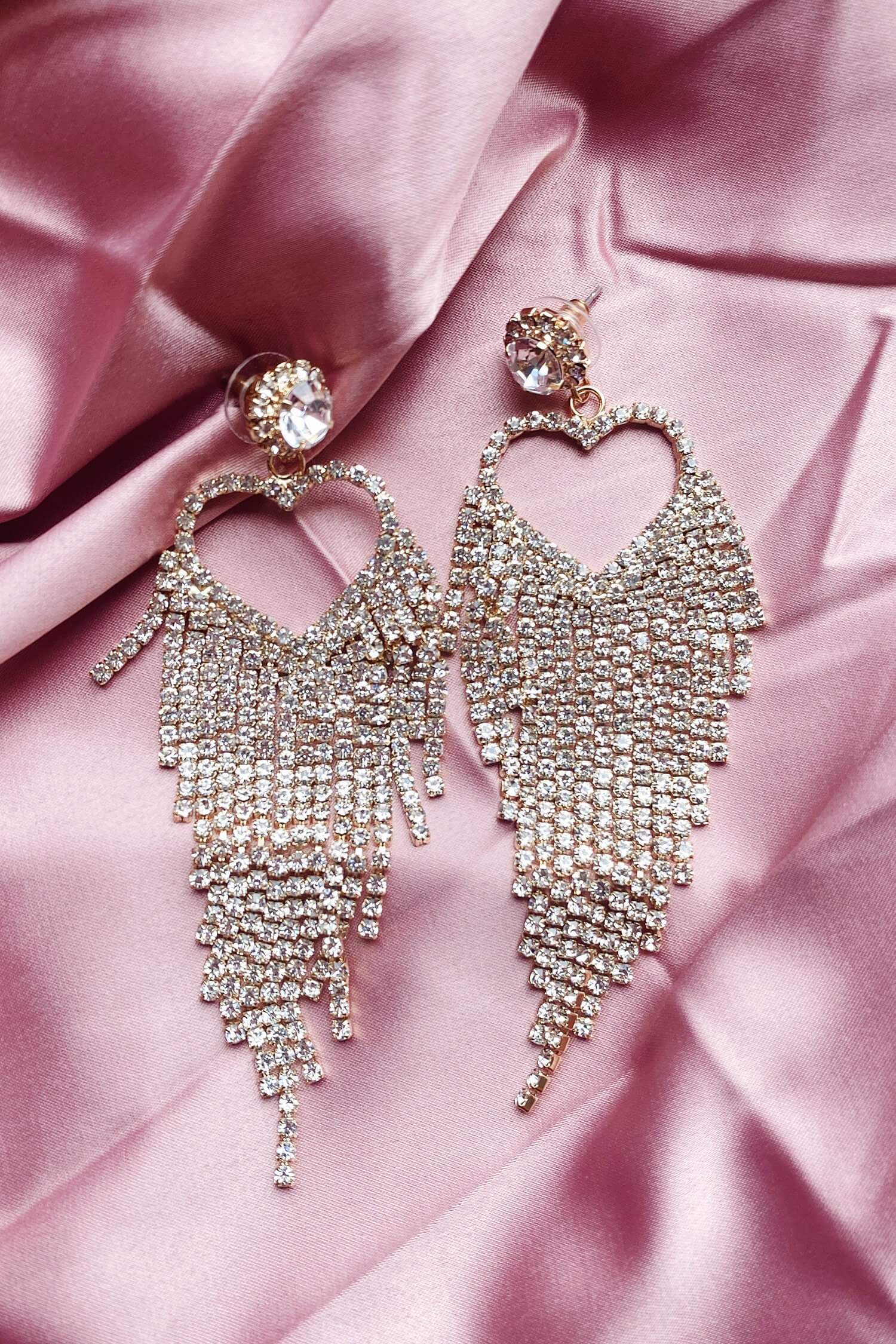 HEART TASSEL DROP EARRINGS