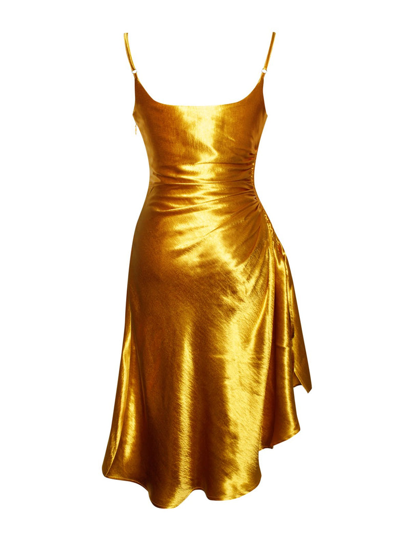 BRIELLA GOLD SATIN DRESS